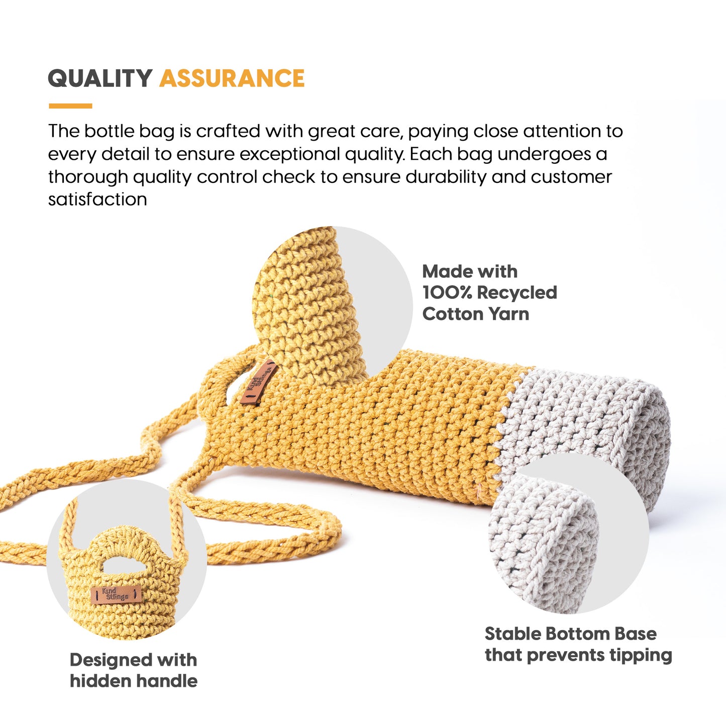Bottle bag made with 100% recycled cotton yarn, featuring a stable bottom base And sling