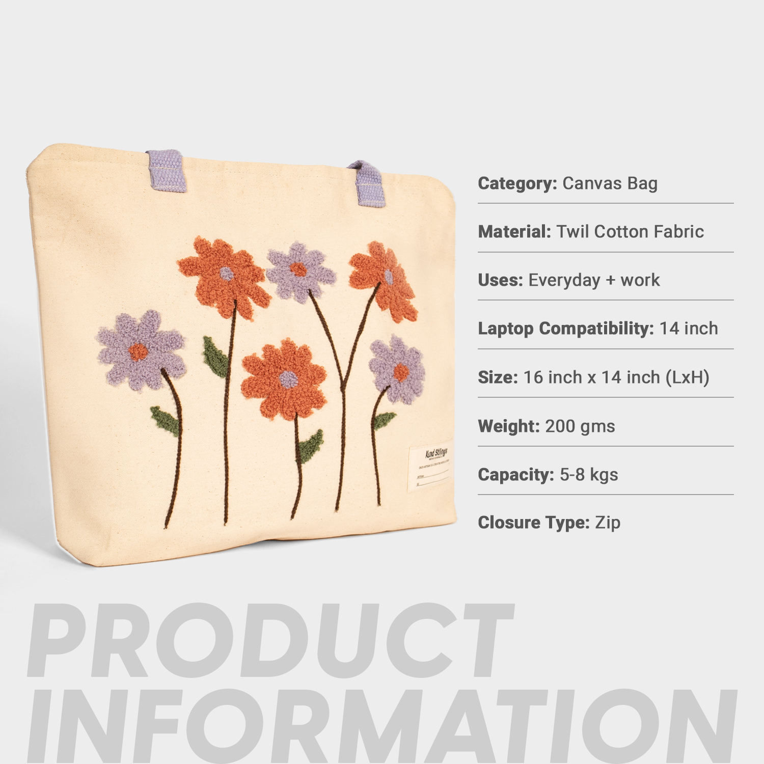Canvas bag with floral design on a light gray background