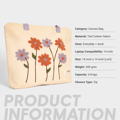 Canvas bag with floral design on a light gray background