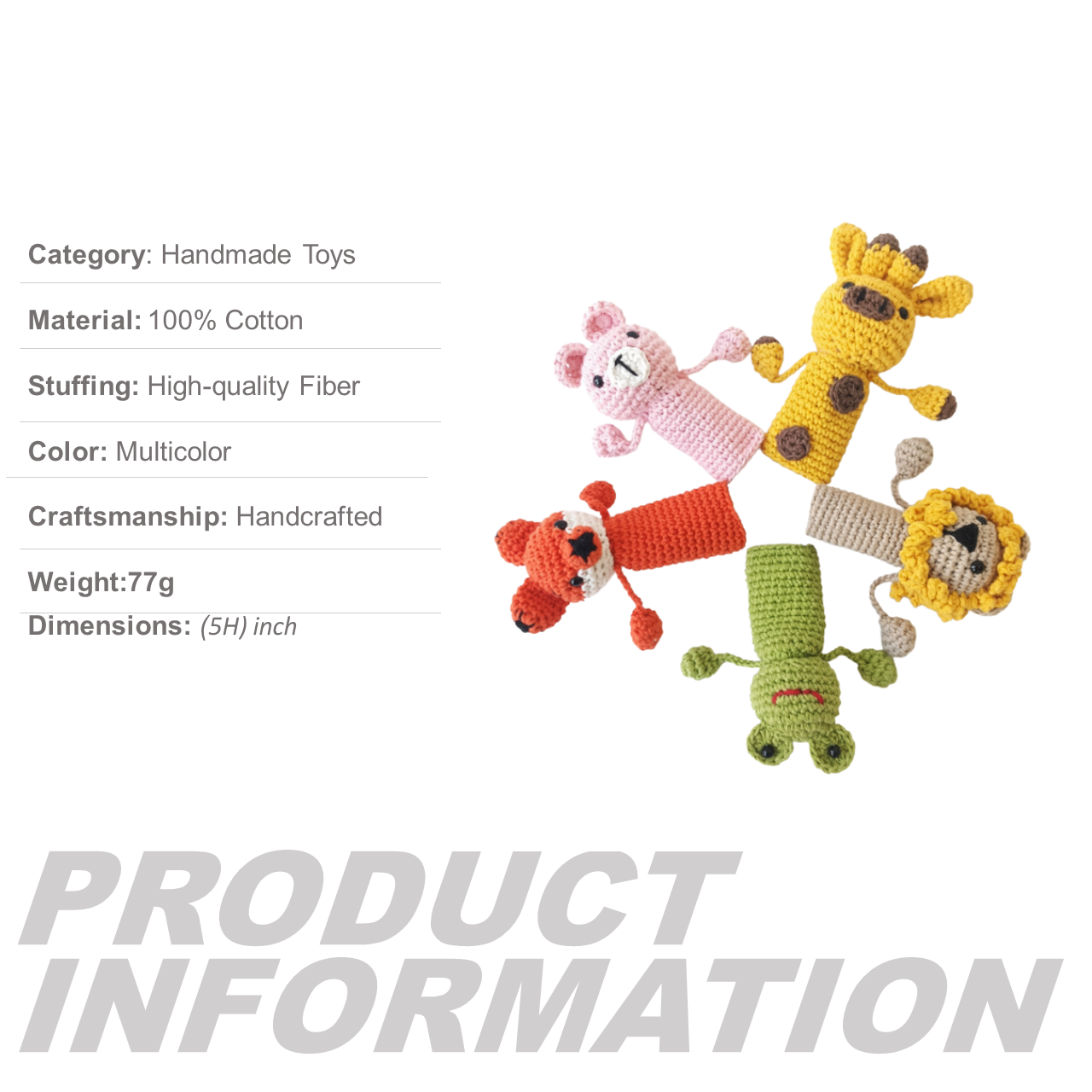 Handmade Crochet Finger Puppets (Set of 5)