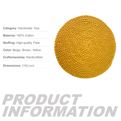 Round yellow Mat with product information on a white background