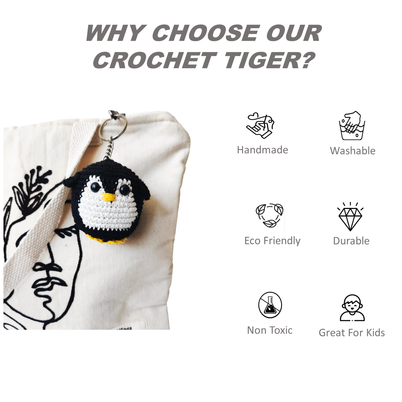Crochet Penguin Bag charm